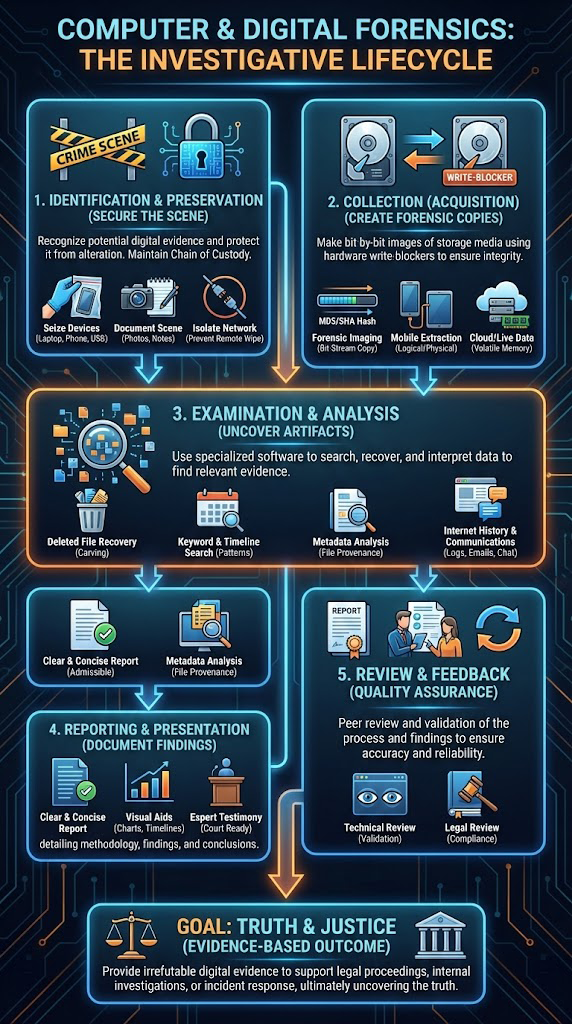 Diagram showing digital forensics investigation lifecycle