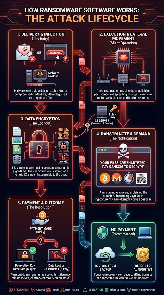 Diagram showing how ransomware attacks work