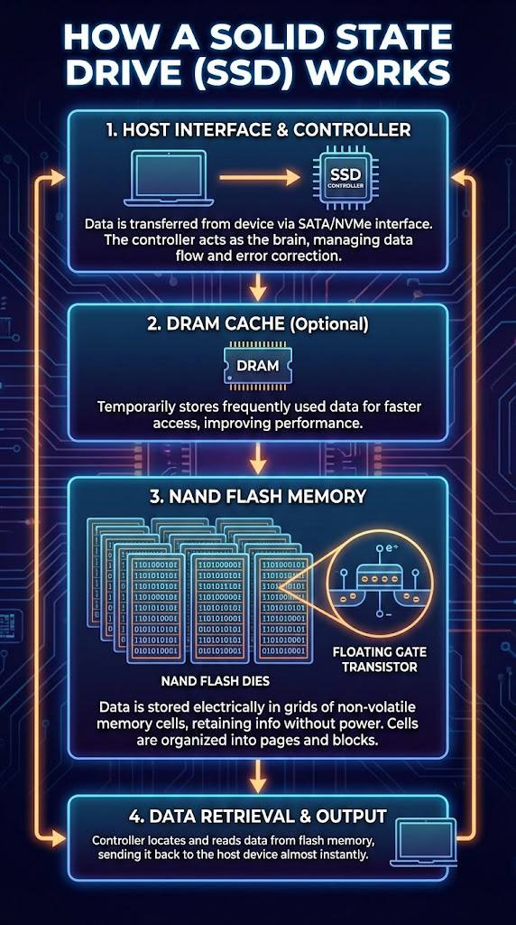 Diagram showing how a solid-state drive works